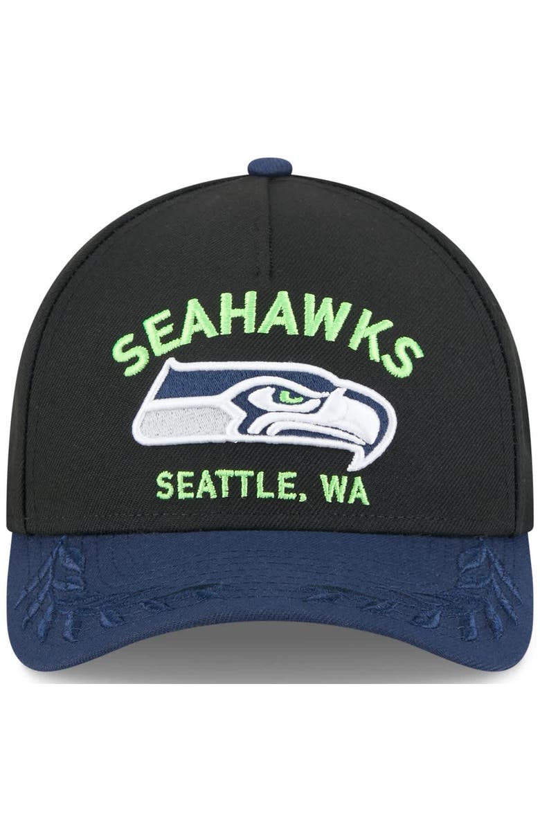New Era Men's New Era Black/College Navy Seattle Seahawks 2025 NFL Draft 9FORTY A-Frame M-Crown Adjustable Hat, Alternate, color, Black