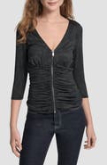 DKNY Ruched Knit Zip-Up Top