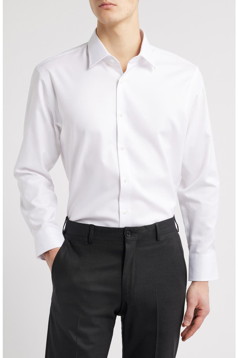 Premium Non-Iron Trim Fit Dress Shirt, Main, color, WHITE STAR TRIANGLE PAT