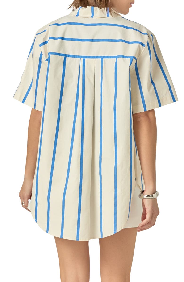 English Factory Stripe Short Sleeve Button-Up Top, Alternate, color, Blue Multi