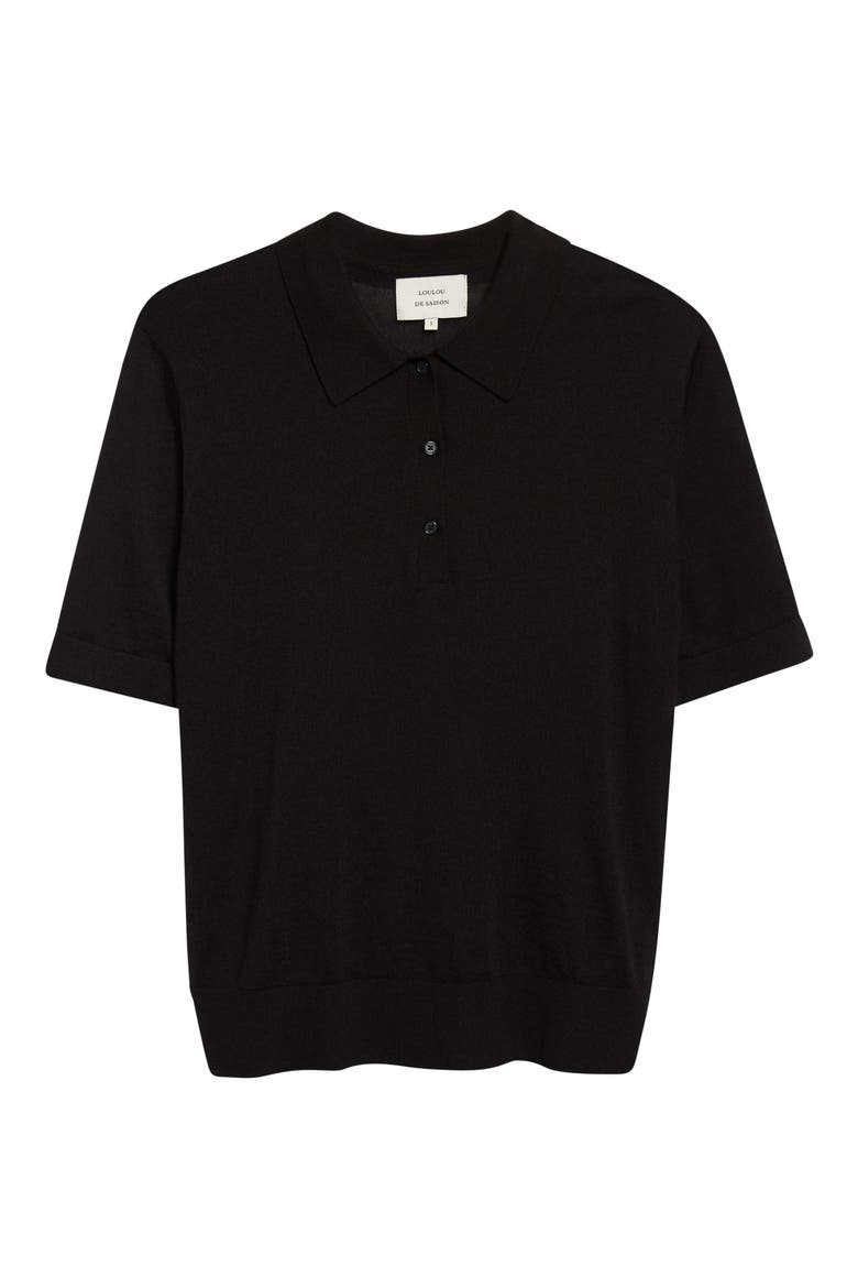 Migo Short Sleeve Cashmere Polo Sweater, Alternate, color, BLACK