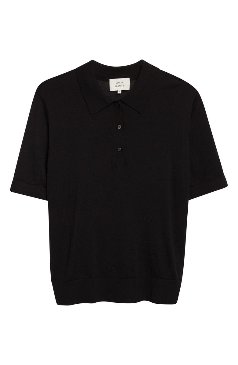 LOULOU DE SAISON Migo Short Sleeve Cashmere Polo Sweater, Alternate, color, Black