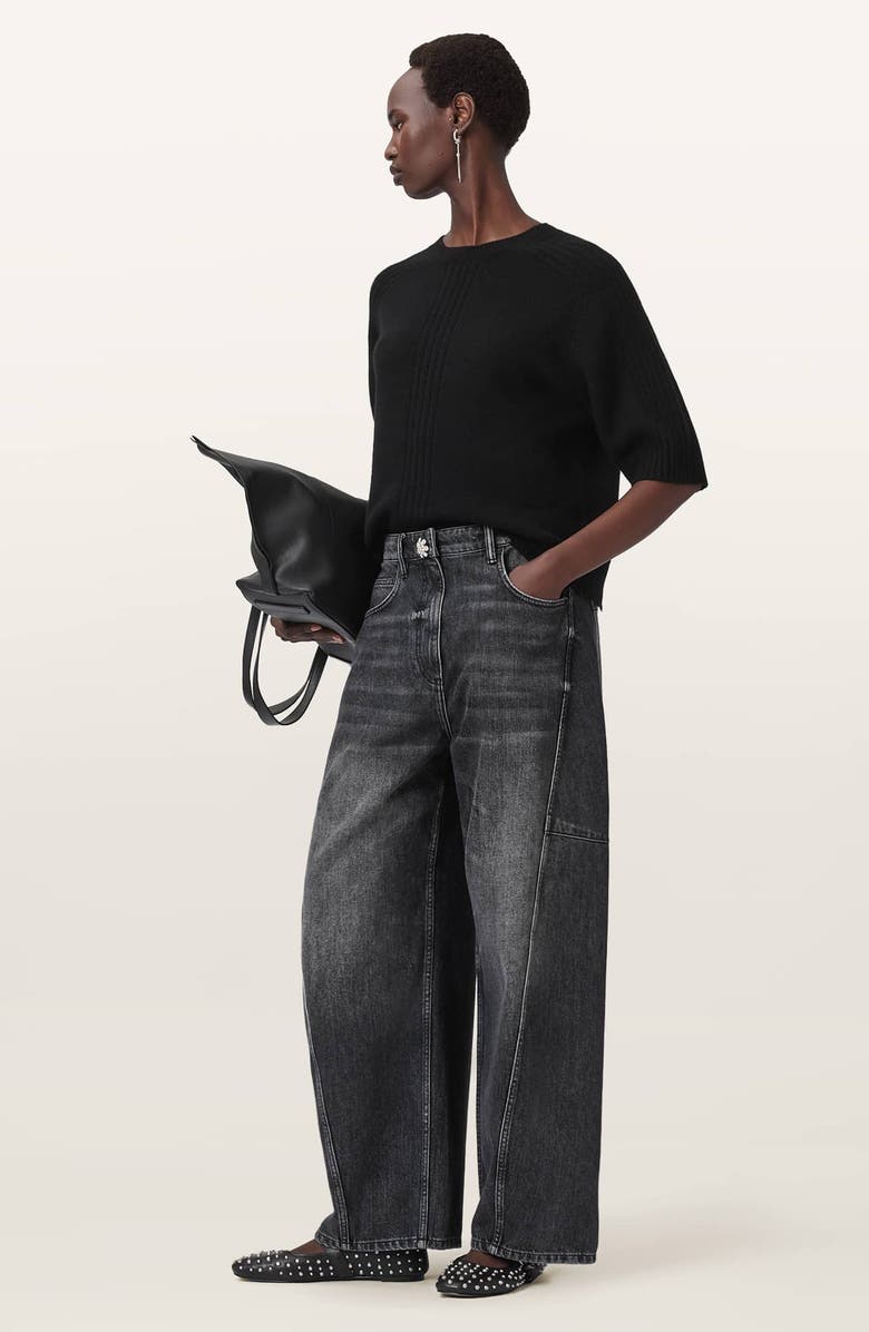 AllSaints Nix Short Sleeve Cashmere & Wool Sweater, Alternate, color, Black