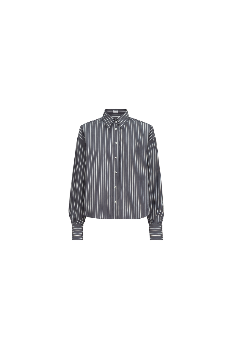 Striped cotton poplin shirt, Alternate, color, Denim
