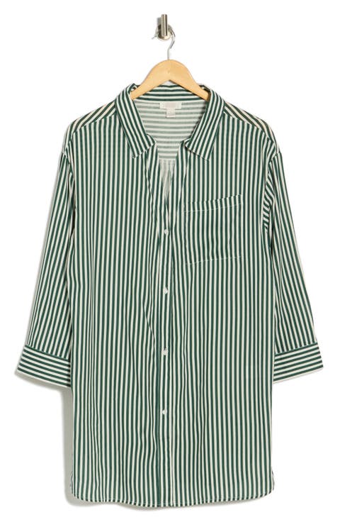 Striped Long Sleeve Cover-Up Shirtdress