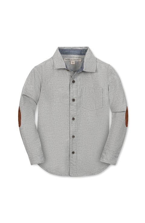 Kids' Organic Long Sleeve Flannel Button Down Shirt with Elbow Patches (Little Kid and Big Kid)