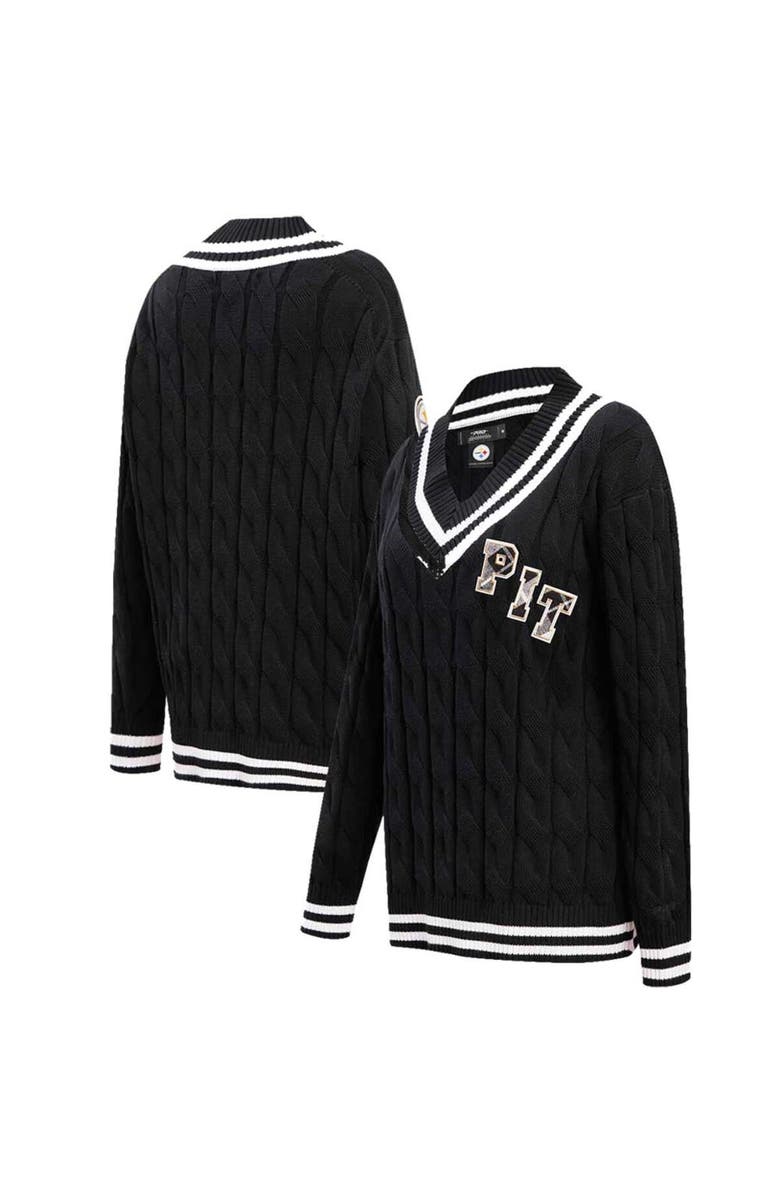 PRO STANDARD Women's Pro Standard Black Pittsburgh Steelers Prep V-Neck Pullover Sweater, Main, color, Black