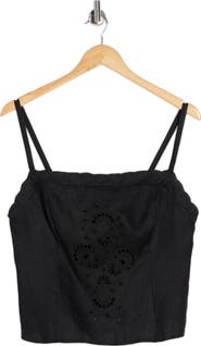 Reformation Eva Embroidered Eyelet Linen Crop Camisole