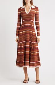 MOON RIVER Stripe Long Sleeve Midi Sweater Dress