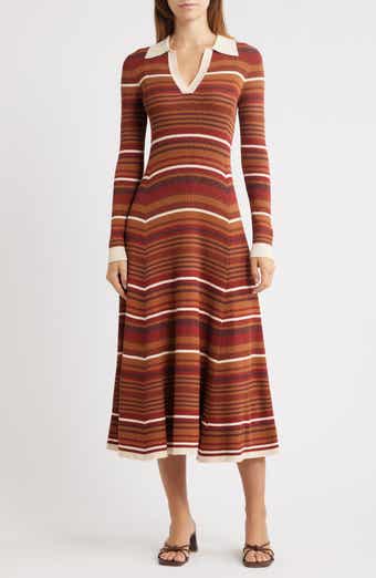 MOON RIVER Stripe Long Sleeve Midi Sweater Dress