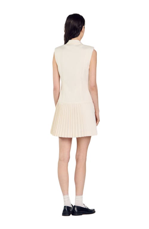 Sandro Short Pleated Suit Dress In Ecru
