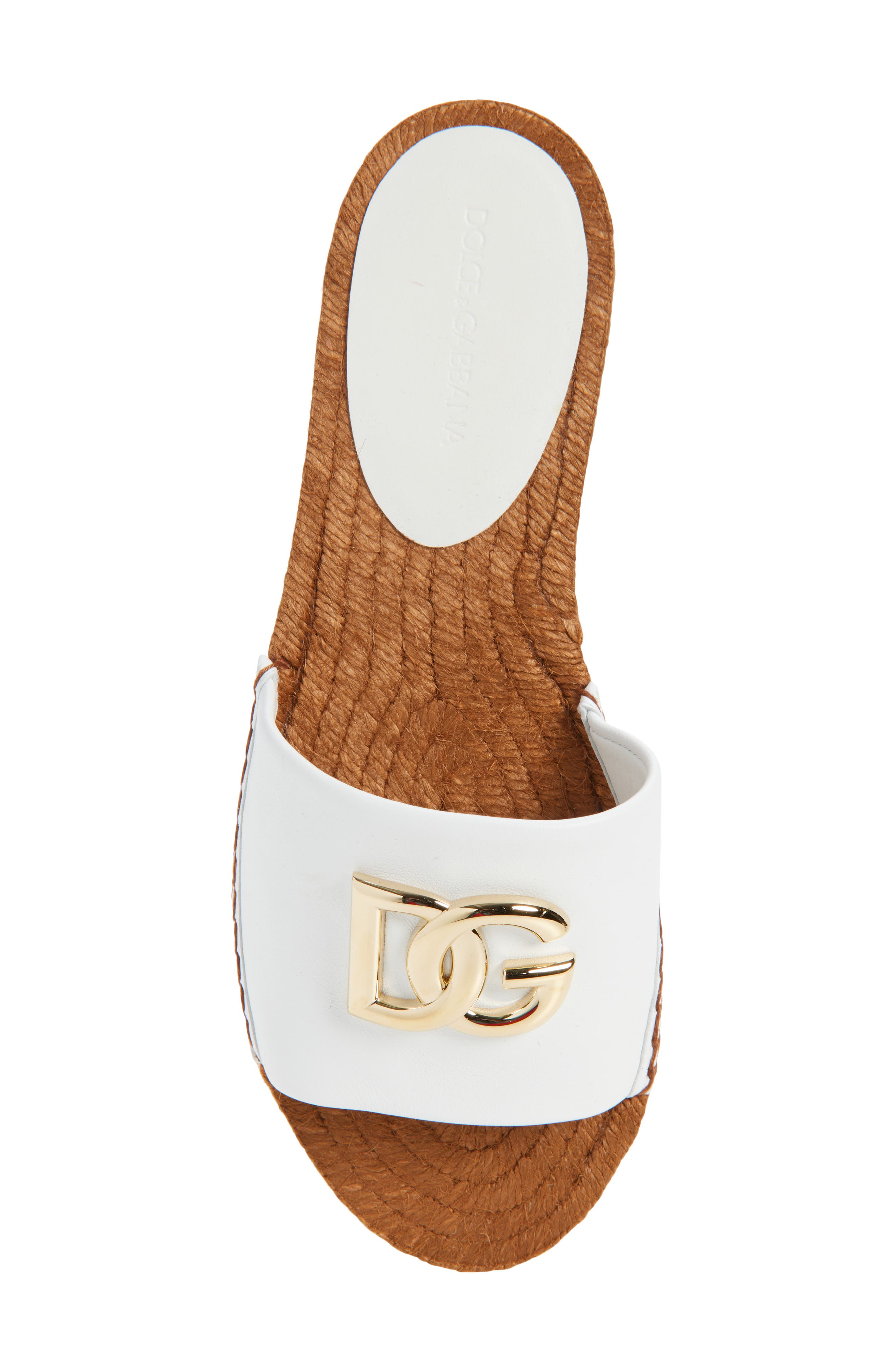 Dolce&Gabbana DG Logo Espadrille Flat Sandal, Alternate, color, Optical White