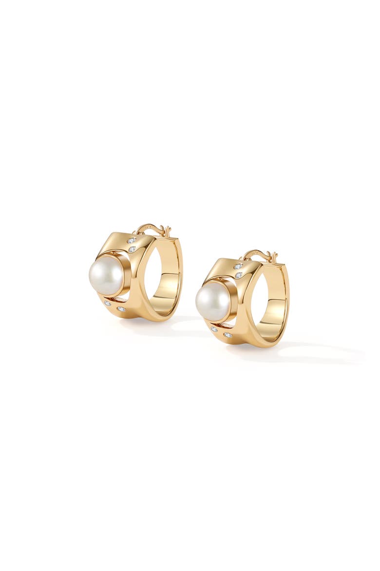 Dawn Light Pearl Hoop Earrings, Main, color, Gold & White