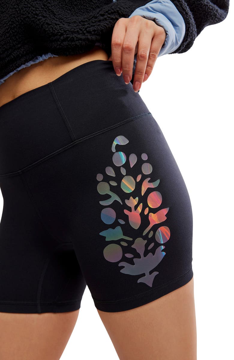 FREE PEOPLE MOVEMENT Metallic Logo Never Better Bike Shorts, Alternate, color, Black Silicon