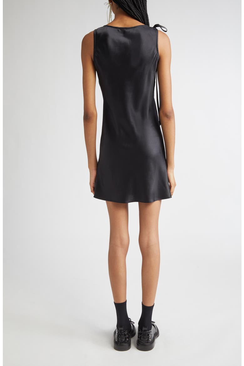 Bow Detail Scoop Neck Silk Satin Minidress, Alternate, color, BLACK