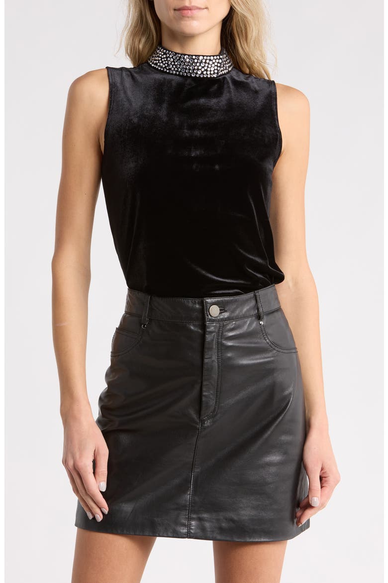 Madelyn Embellished Mock Neck Top, Main, color, BLACK