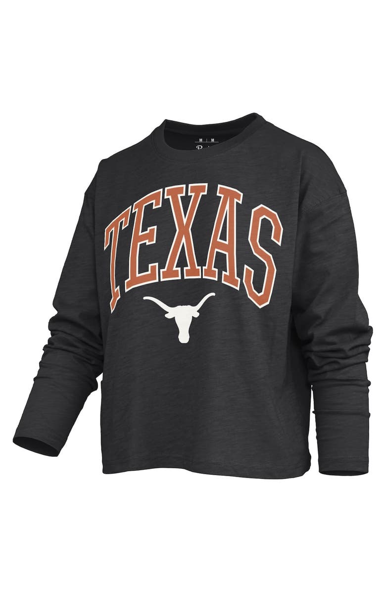PRESSBOX Women
s Pressbox Black Texas Longhorns Motley Boxy Waist-Length Long Sleeve T-Shirt, Alternate, color, Black