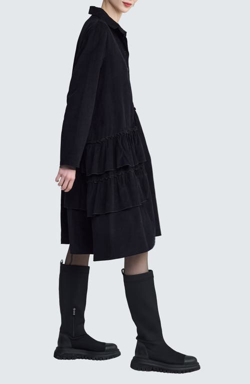 Luukaa Isolde Ruffled Cord Velvet Shirt Dress In Black