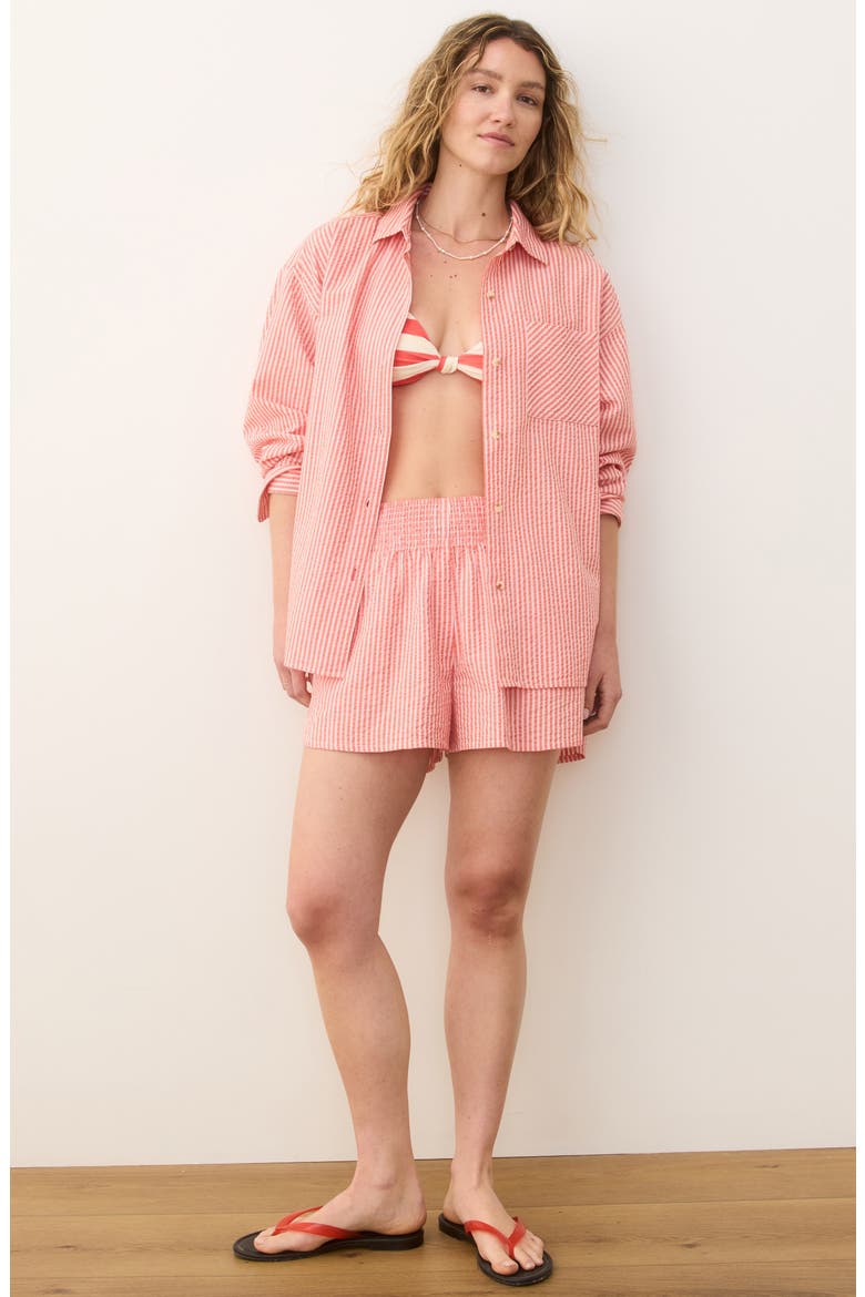 Gracey Seersucker Button-Up Shirt, Alternate, color, HIBISCUS/SAND STRIPE