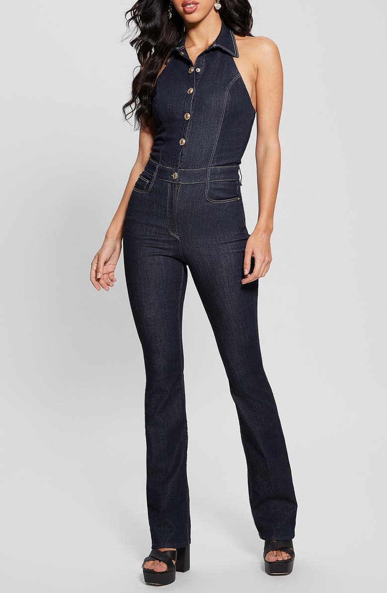 GUESS Giada Halter Denim Jumpsuit, Main, color, 