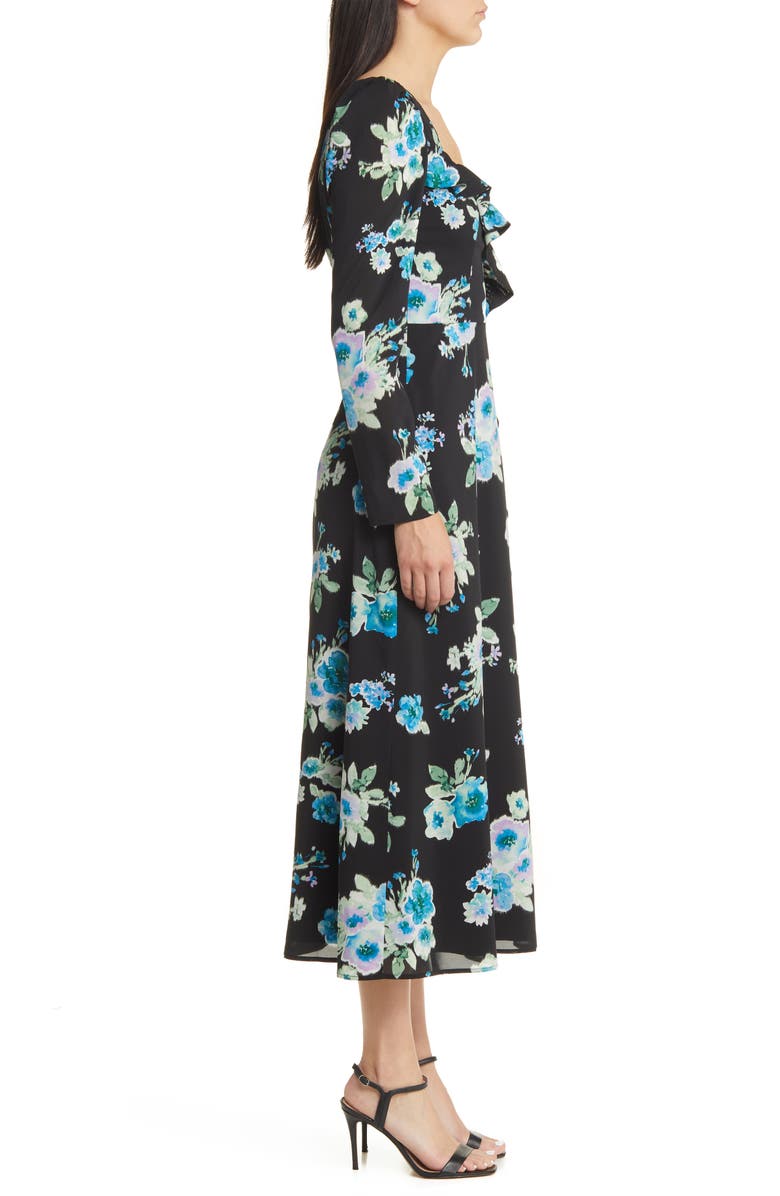 Charles Henry Floral Print Ruffle Long Sleeve Midi Dress, Alternate, color,
