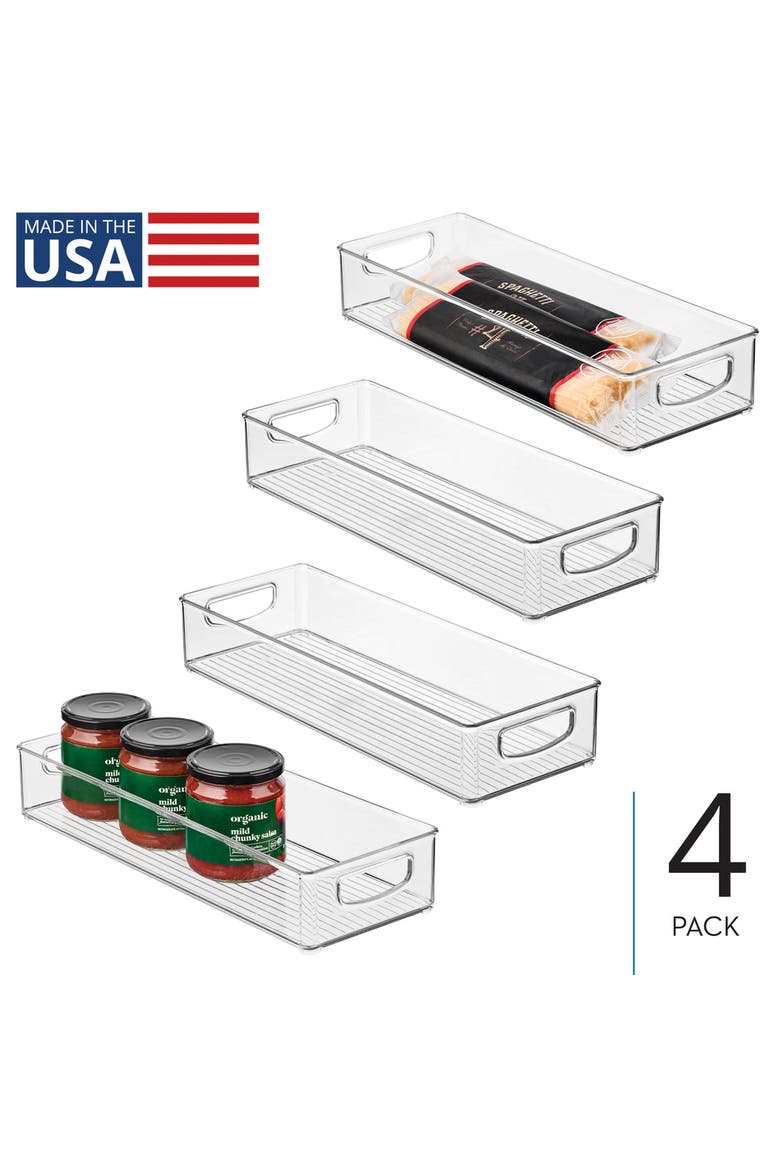 Plastic Stackable Pantry Bin - Organizer Bin with Handles for Cabinets or Fridge - Set of 4 - Clear, Alternate, color, Clear