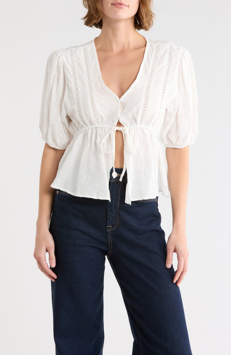 Vigoss V-Neck Peasant Top, Main, color, White