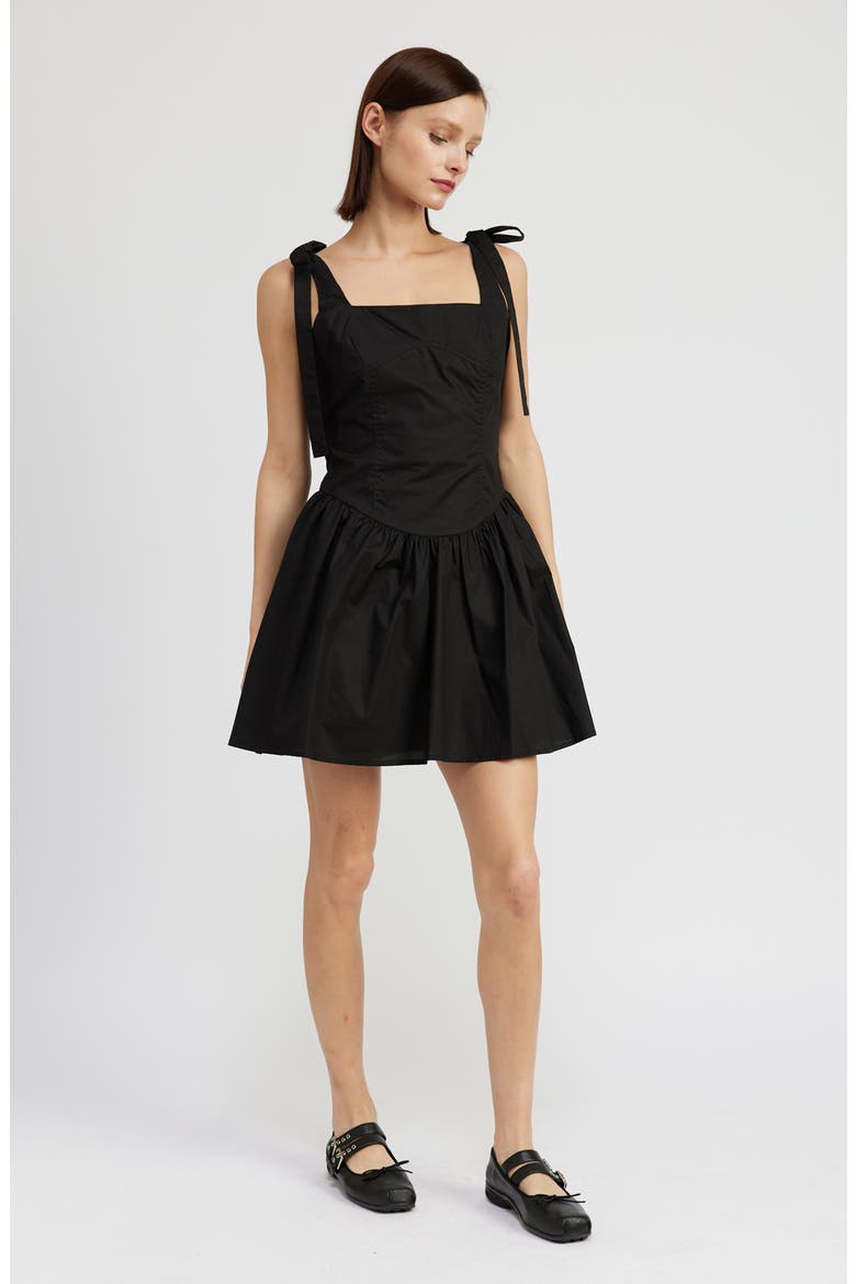 Charlie Tie Strap Cotton Poplin Minidress, Alternate, color, BLACK
