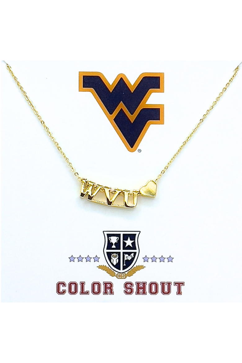 West Virginia University Gold Heart Necklace, Main, color, Yellow Gold