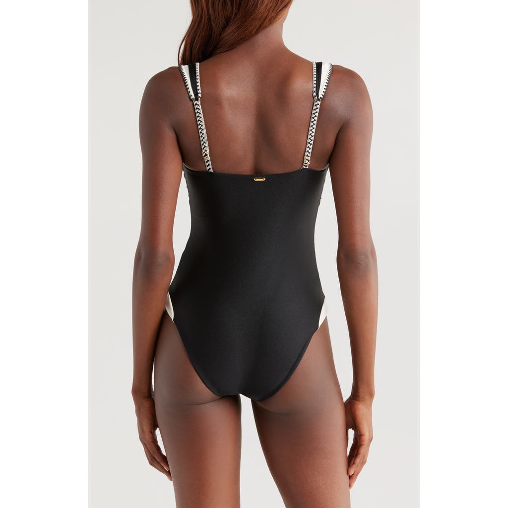 Shop Boamar Carla Notched One-piece Swimsuit In Black White