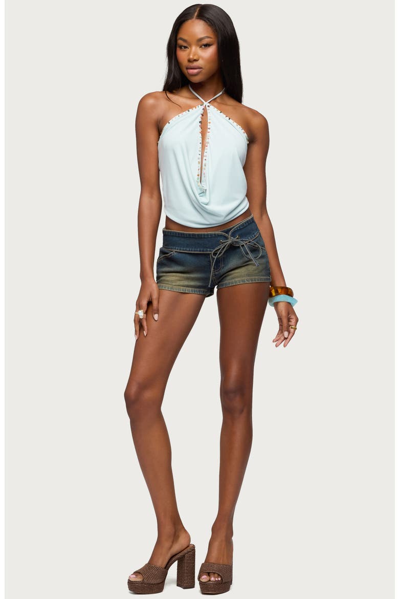 Stone Cowl Neck Knit Halter Top, Alternate, color, AQUA