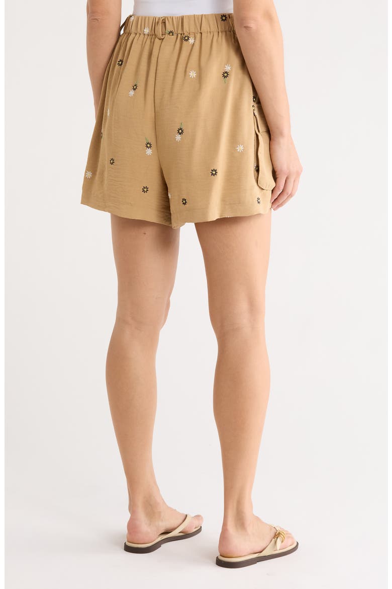 Floral Embroidered Cargo Miniskort, Alternate, color, CAMEL