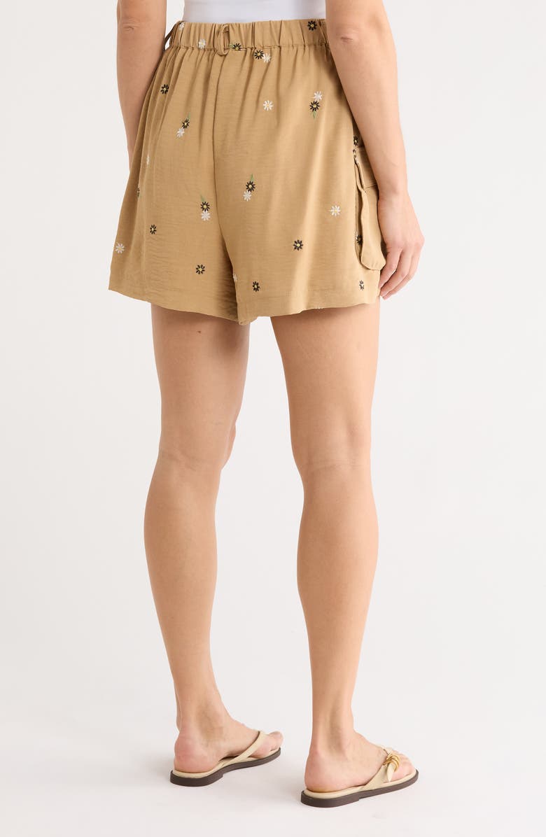 Ellen Tracy Floral Embroidered Cargo Miniskort, Alternate, color, Camel