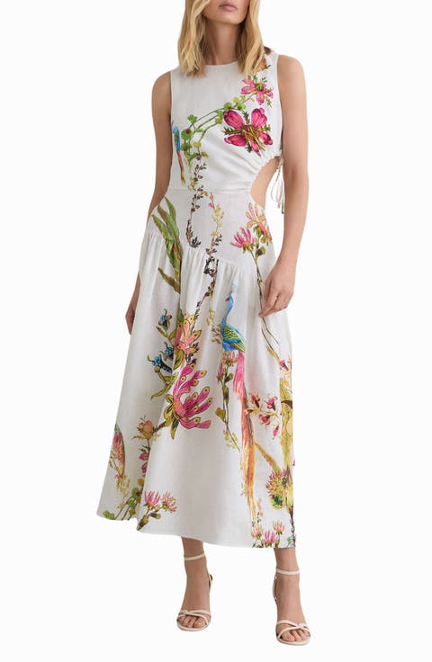 Bianca Floral Side Cutout Drop Waist Midi Dress (Petite)