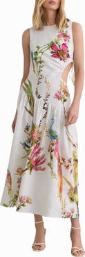 Reiss Bianca Floral Side Cutout Drop Waist Midi Dress