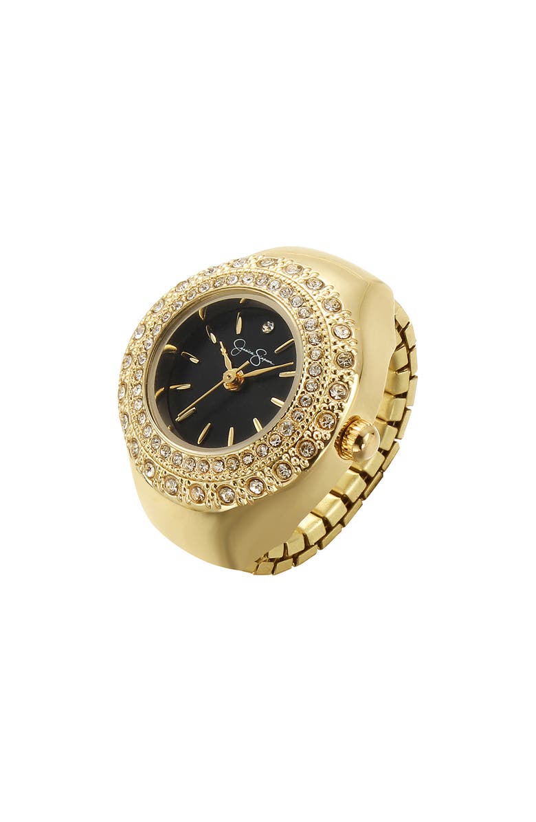 Jessica Simpson Miligrain Crystal Ring Watch, 22mm, Main, color, Gold