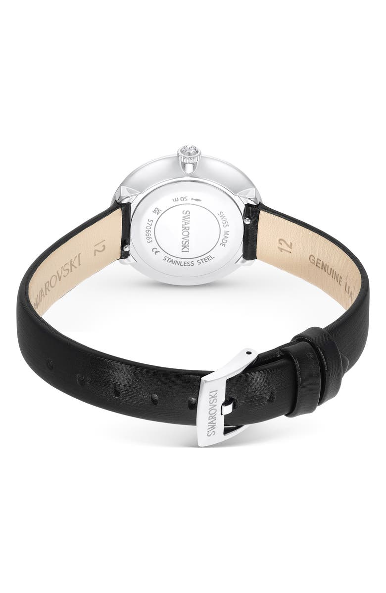 Swarovski Matrix Tennis Leather Strap Watch, 30mm, Alternate, color, Black