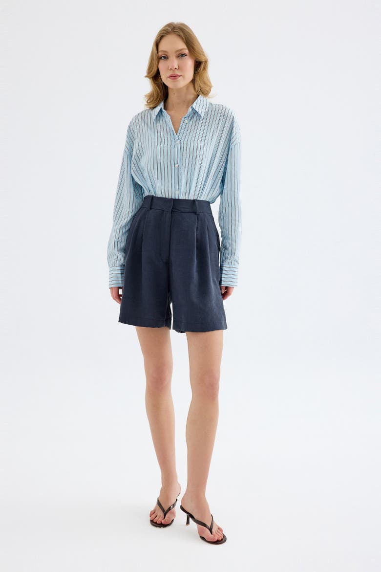 Vionne Oversized Striped Viscose Shirt, Alternate, color, Blue