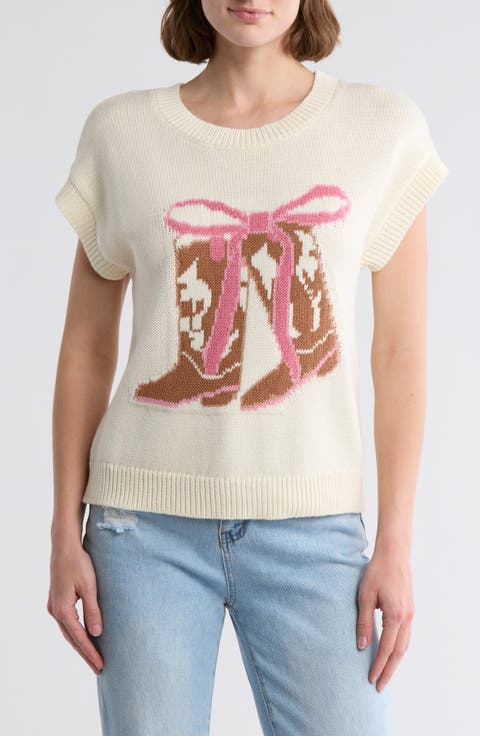 Cowboy Boots Graphic Short Sleeve Sweater