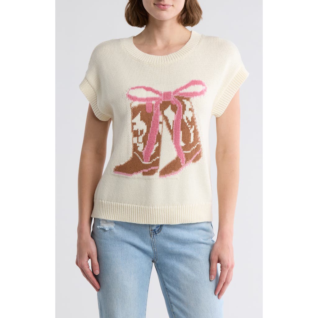 BLU PEPPER BLU PEPPER COWBOY BOOTS GRAPHIC SHORT SLEEVE SWEATER