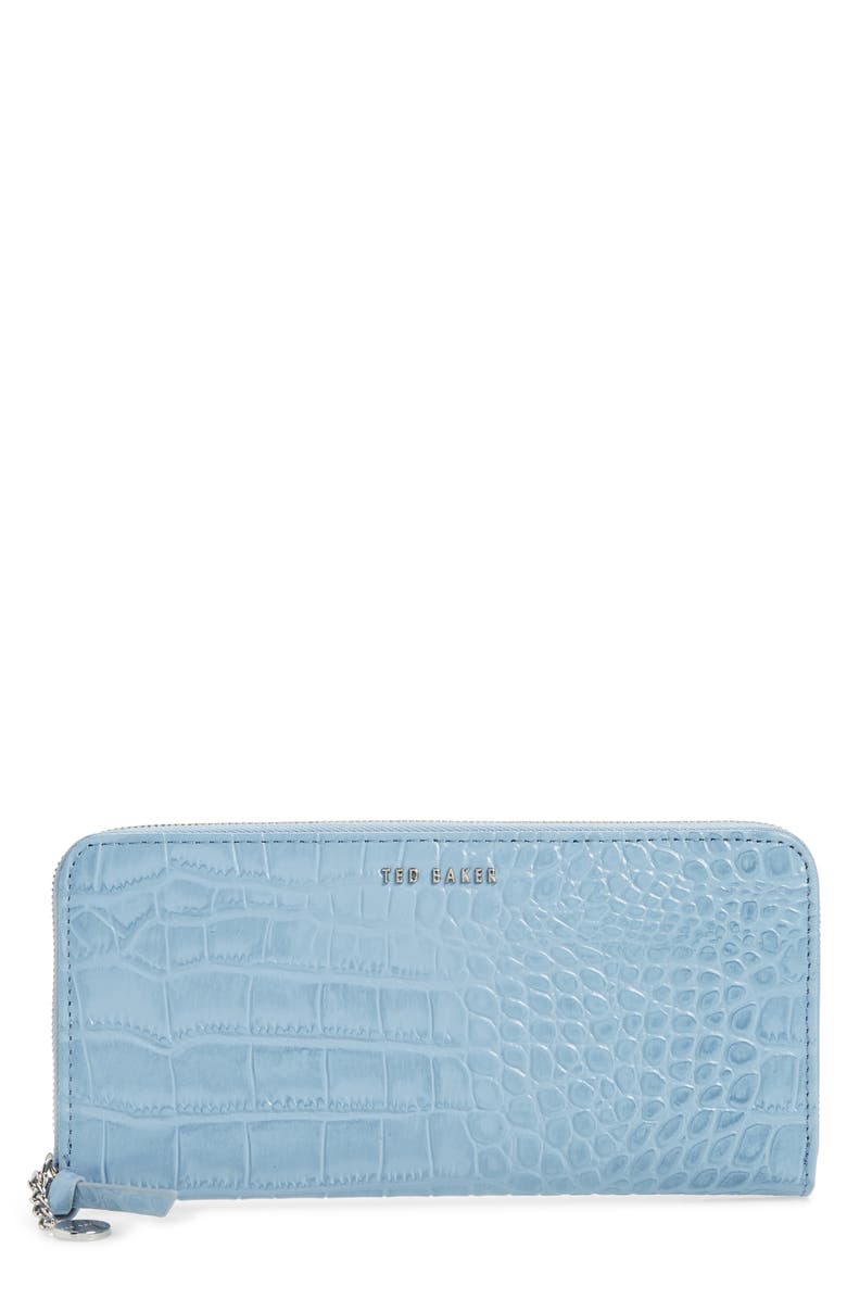 Ted Baker London Stelyys Croc Embossed Leather Zip Wallet, Main, color, 