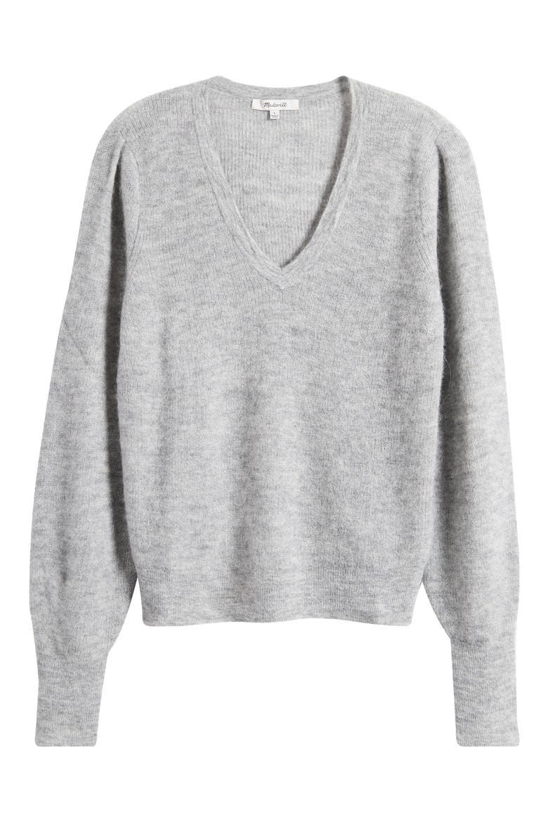 Deep V-Neck Alpaca Blend Sweater, Alternate, color, HEATHER ASH