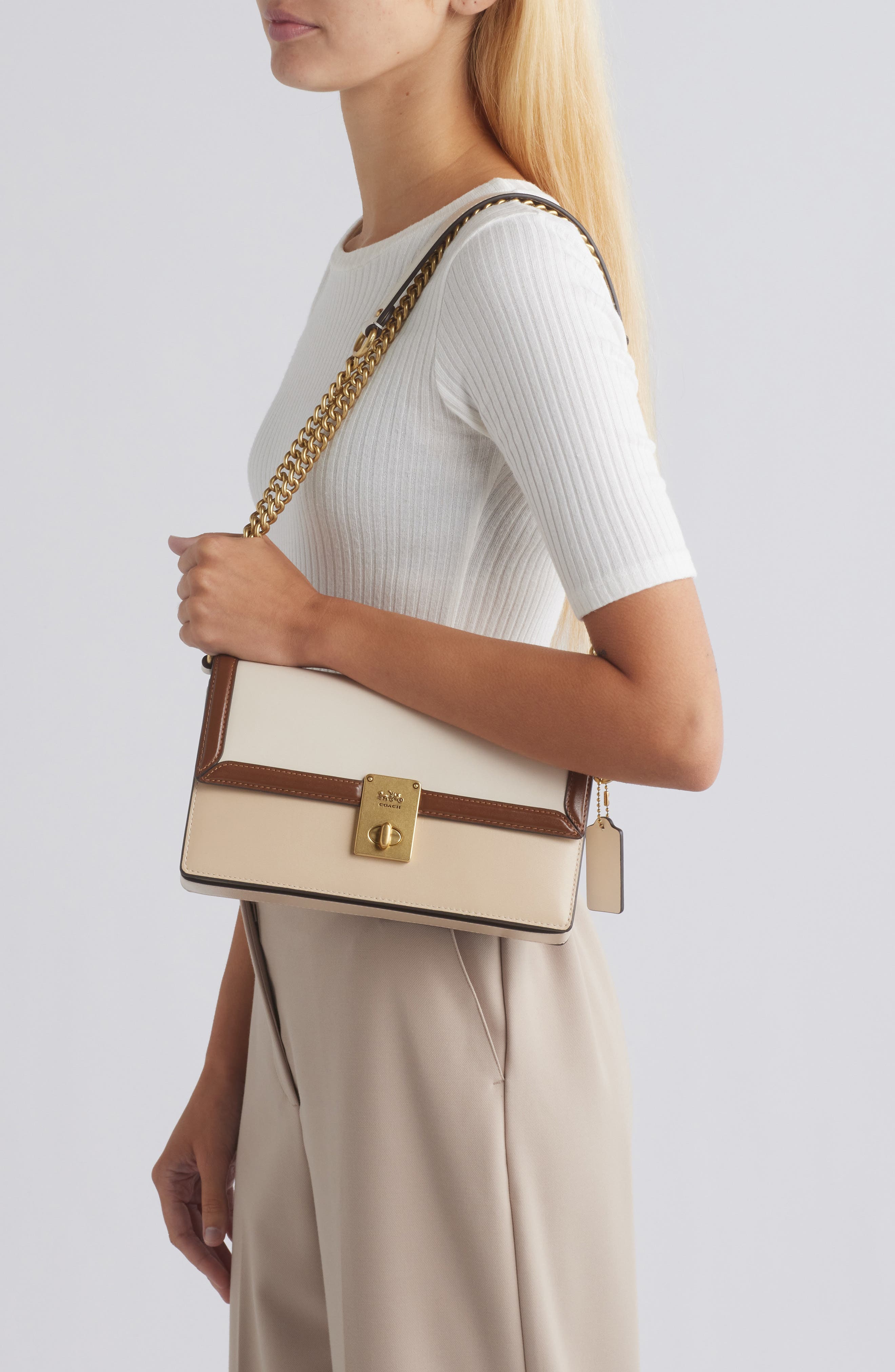 COACH Hutton Colorblock Leather Shoulder Bag, Alternate, color, 