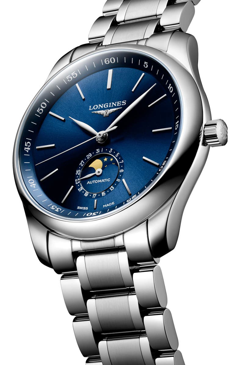 Longines Master Automatic Bracelet Watch, 40mm, Alternate, color, Silver/ Blue