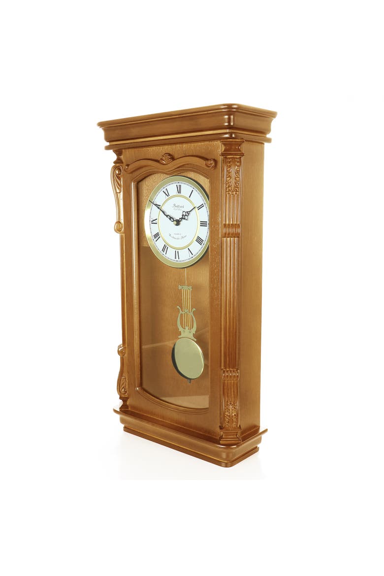 Rectangular Chiming Pendulum Wall Clock, Alternate, color, Golden Oak