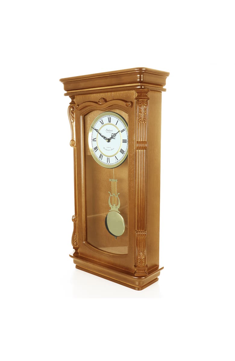 Bedford Clock Collection Rectangular Chiming Pendulum Wall Clock, Alternate, color, Golden Oak