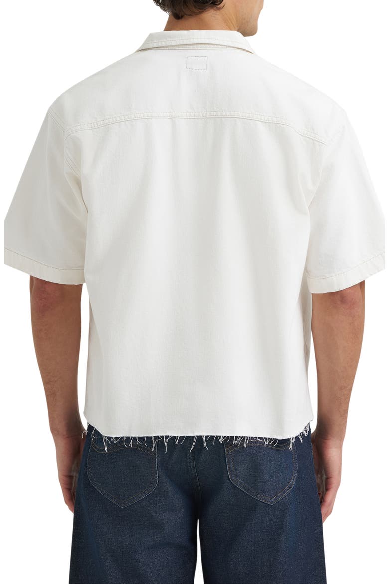 Denim Short Sleeve Zip-Up Shirt, Alternate, color, WHITE