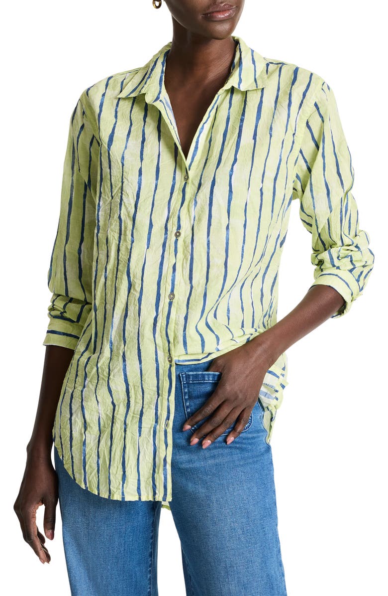 NIC+ZOE Watercolor Stripe Cotton Button-Up Tunic, Main, color, 