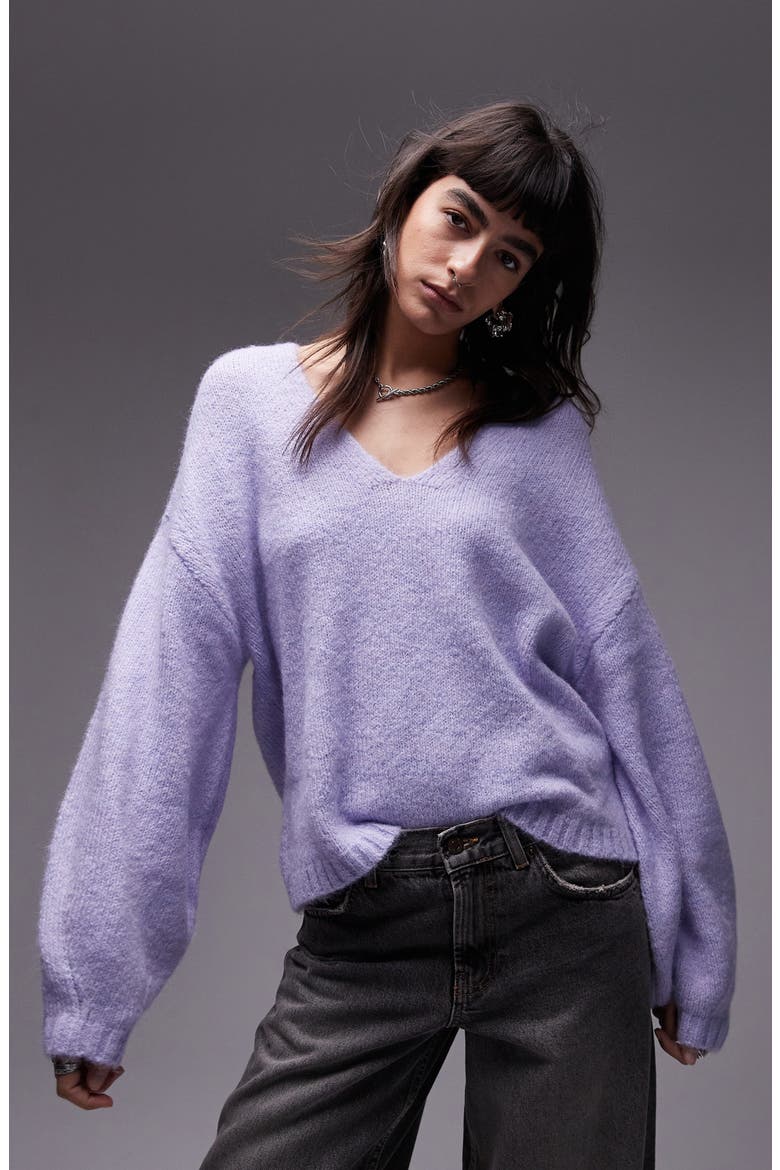 Oversize V-Neck Sweater, Main, color, LILAC
