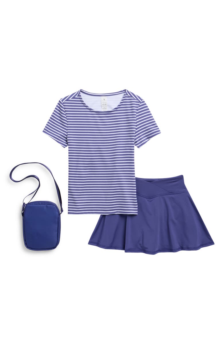 YOGALICIOUS Kids' Lux Bloom T-Shirt, Skirt & Crossbody Bag Set, Main, color, Skipper Blue